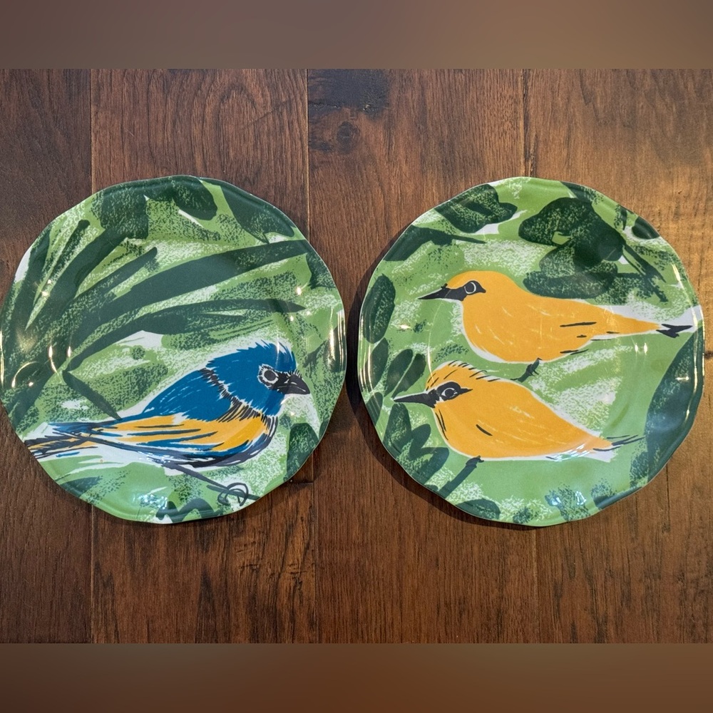 Set of Two Anthropologie We Love Vera Bird Design Melamine Plates